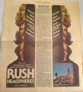 Página publicitária de Hemispheres na Rolling Stone em 1978